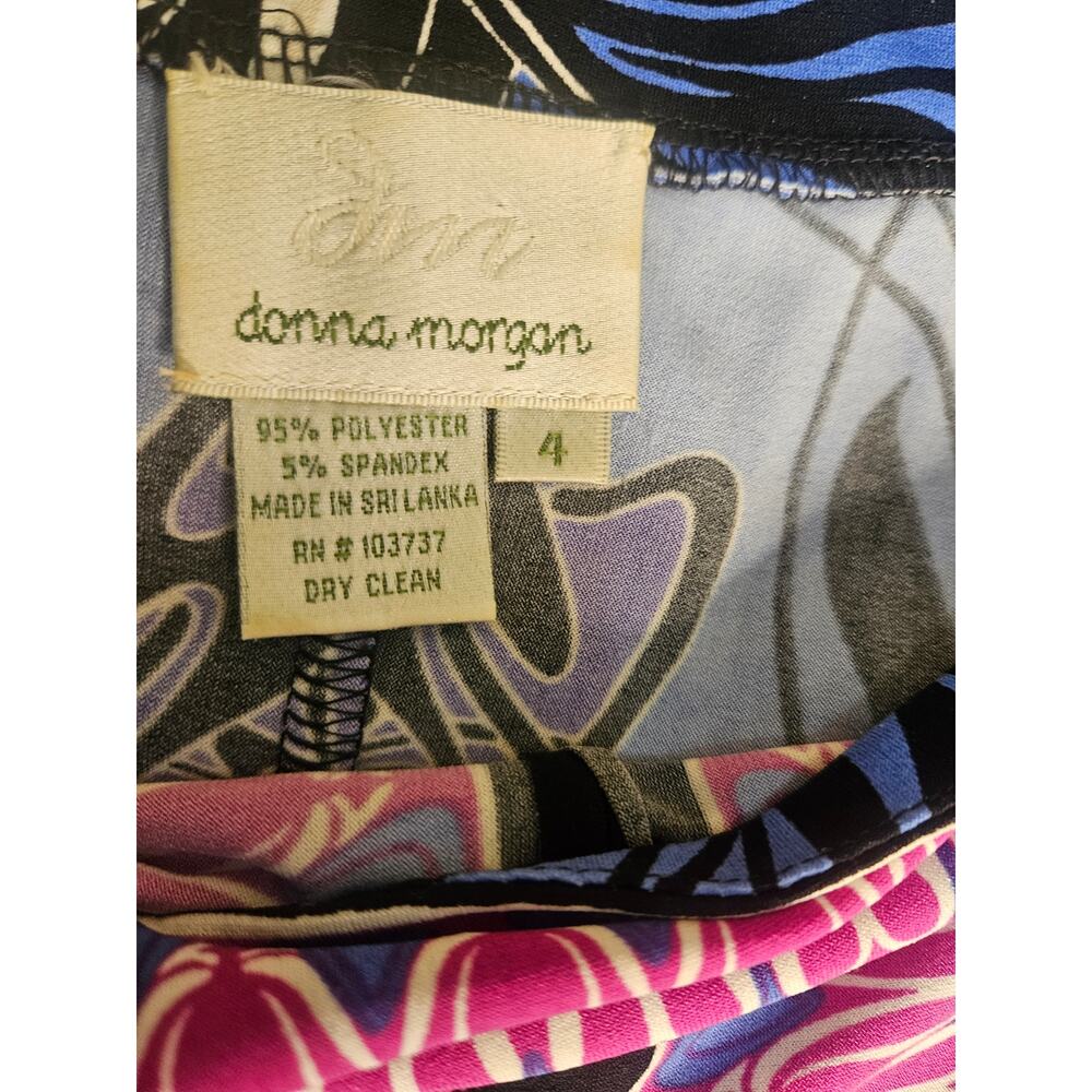 Donna Morgan Paisley Shift Dress Sz 4 Blue/Pink Stretchy 3/4 Sleeves Boat Neck - Picture 5 of 5